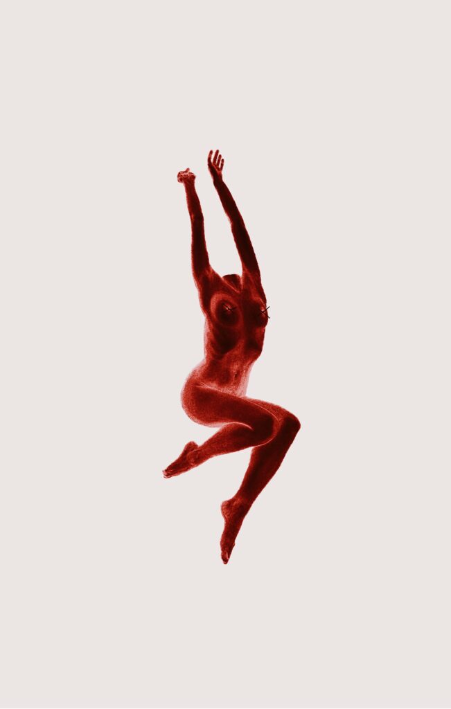 Flowing female body graphic without a head”